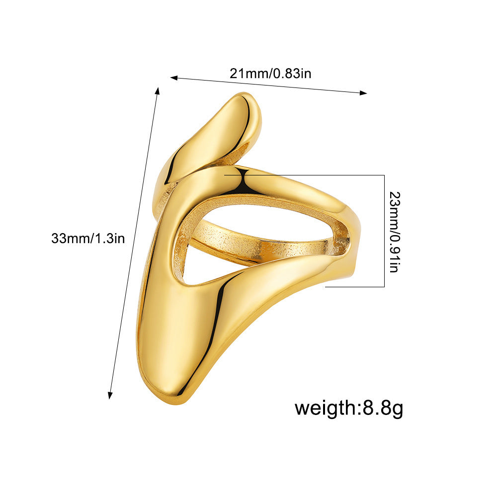 Irregular Titanium Steel Ring With Water Droplet Knot Opening
