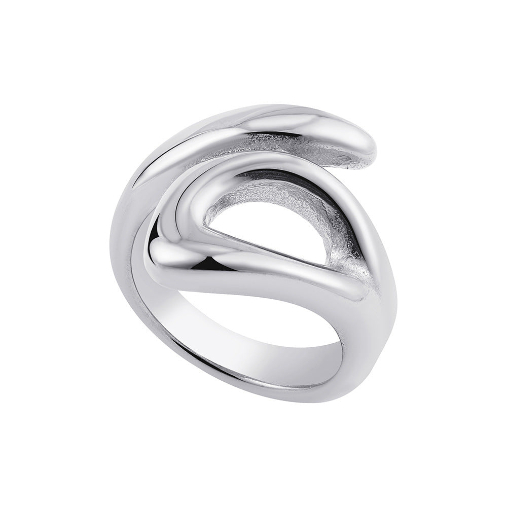 Irregular Titanium Steel Ring With Water Droplet Knot Opening