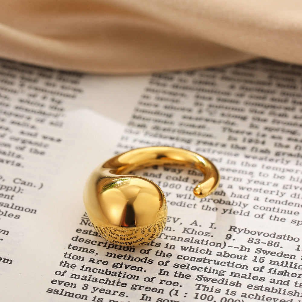 Irregular Titanium Steel Ring With Water Droplet Knot Opening